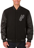 Mens San Antonio Spurs Reversible Wool Leather Heavyweight Jacket - Black
