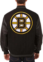 Mens Boston Bruins Reversible Wool Leather Heavyweight Jacket - Black