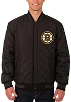 Mens Boston Bruins Reversible Wool Leather Heavyweight Jacket - Black