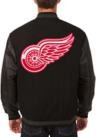 Mens Detroit Red Wings Reversible Wool Leather Heavyweight Jacket - Black