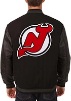 Mens New Jersey Devils Reversible Wool Leather Heavyweight Jacket - Black