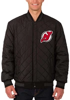 Mens New Jersey Devils Reversible Wool Leather Heavyweight Jacket - Black