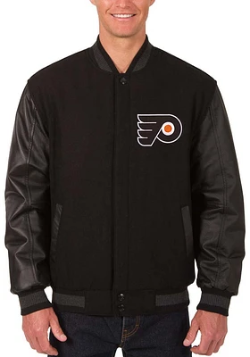 Mens Philadelphia Flyers Reversible Wool Leather Heavyweight Jacket - Black