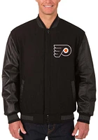Mens Philadelphia Flyers Reversible Wool Leather Heavyweight Jacket - Black