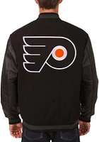 Mens Philadelphia Flyers Reversible Wool Leather Heavyweight Jacket - Black