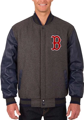 Mens Boston Red Sox Reversible Wool Leather Heavyweight Jacket - Grey
