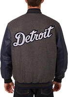 Mens Detroit Tigers Reversible Wool Leather Heavyweight Jacket - Grey