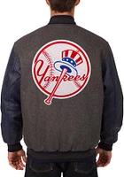 Mens New York Yankees Reversible Wool Leather Heavyweight Jacket - Grey