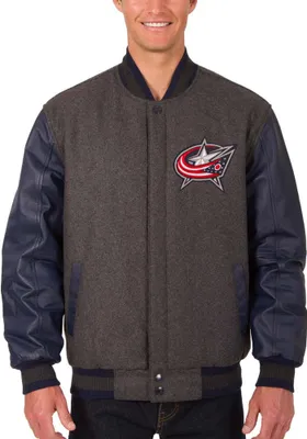 Columbus Blue Jackets Mens Grey Reversible Wool Leather Heavyweight Jacket