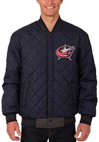 Mens Columbus Blue Jackets Reversible Wool Leather Heavyweight Jacket - Grey