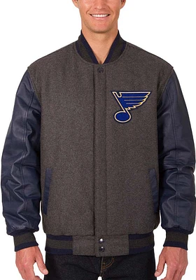 Mens St Louis Blues Reversible Wool Leather Heavyweight Jacket - Grey
