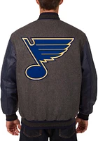 Mens St Louis Blues Reversible Wool Leather Heavyweight Jacket - Grey