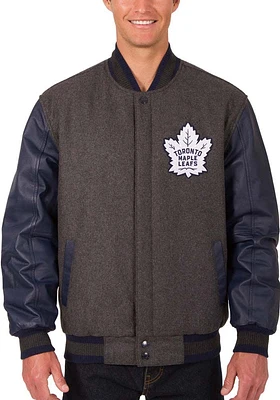 Mens Toronto Maple Leafs Reversible Wool Leather Heavyweight Jacket - Grey