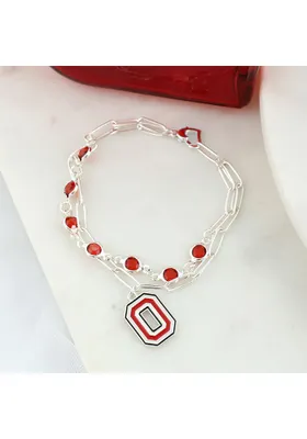 Logo Paperclip Ohio State Buckeyes Womens Bracelet - Red