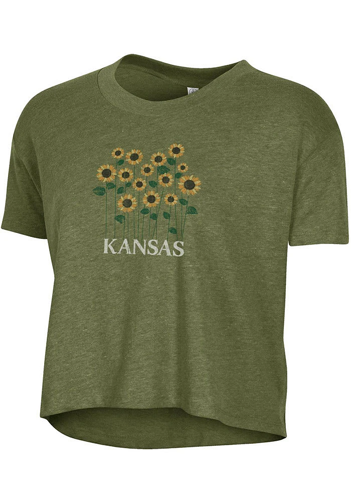 Alternative Apparel Kansas Womens Olive Sunflower Wordmark Short Sleeve T-Shirt