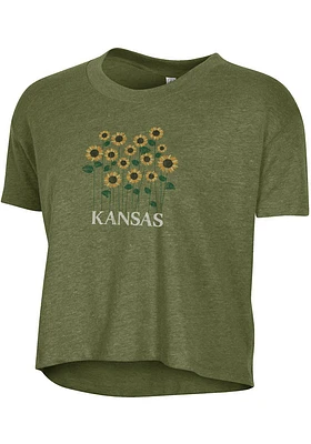 Alternative Apparel Kansas Womens Olive Sunflower Wordmark Short Sleeve T-Shirt