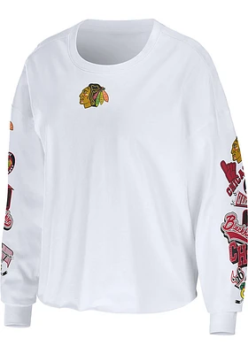 WEAR by Erin Andrews Chicago Blackhawks Womens White Celebration LS Tee