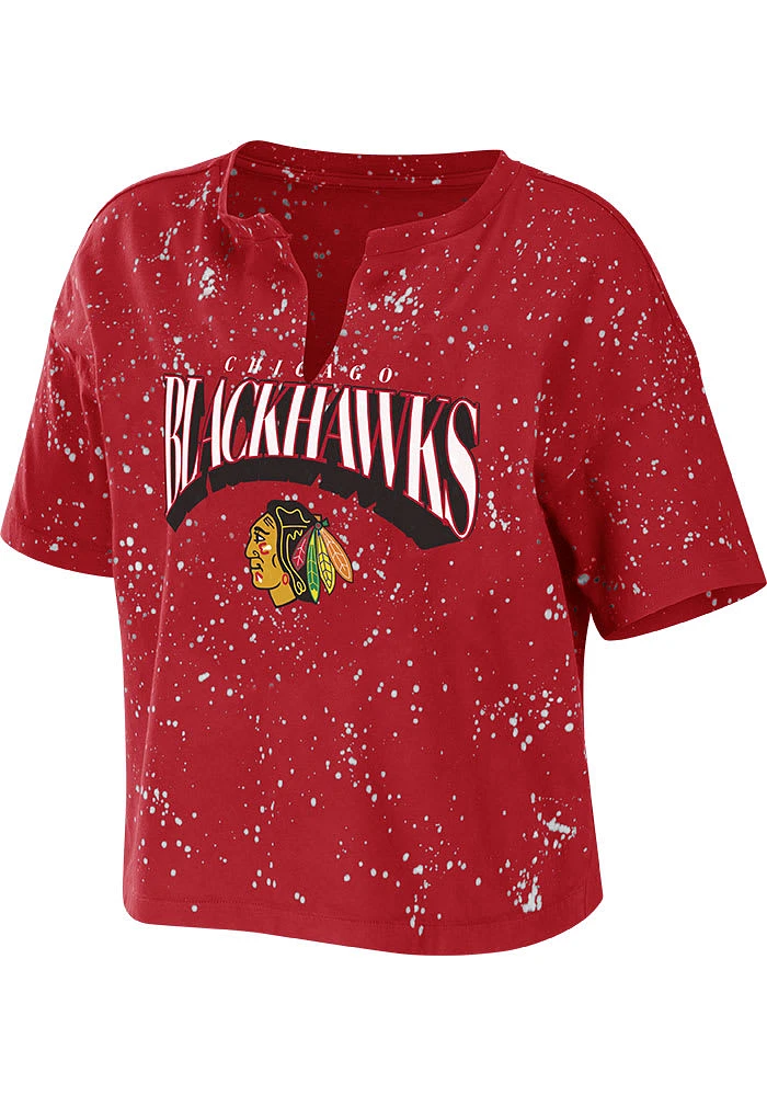 WEAR by Erin Andrews Chicago Blackhawks Womens Red Bleach Short Sleeve T-Shirt