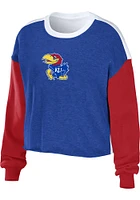 WEAR by Erin Andrews Kansas Jayhawks Womens Blue Mixed Letter Crew Sweatshirt