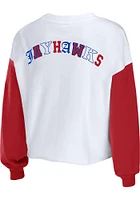 WEAR by Erin Andrews Kansas Jayhawks Womens Blue Mixed Letter Crew Sweatshirt