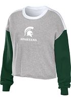 WEAR by Erin Andrews Michigan State Spartans Womens Green Mixed Letter Crew Sweatshirt