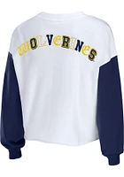 WEAR by Erin Andrews Michigan Wolverines Womens Navy Blue Mixed Letter Crew Sweatshirt