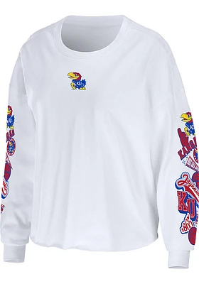 WEAR by Erin Andrews Kansas Jayhawks Womens White Celebration Crop LS Tee