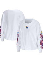 WEAR by Erin Andrews Kansas Jayhawks Womens White Celebration Crop LS Tee