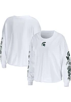 WEAR by Erin Andrews Michigan State Spartans Womens White Celebration Crop LS Tee