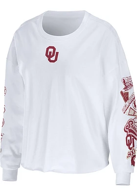 WEAR by Erin Andrews Oklahoma Sooners Womens White Celebration Crop LS Tee