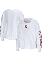 WEAR by Erin Andrews Oklahoma Sooners Womens White Celebration Crop LS Tee
