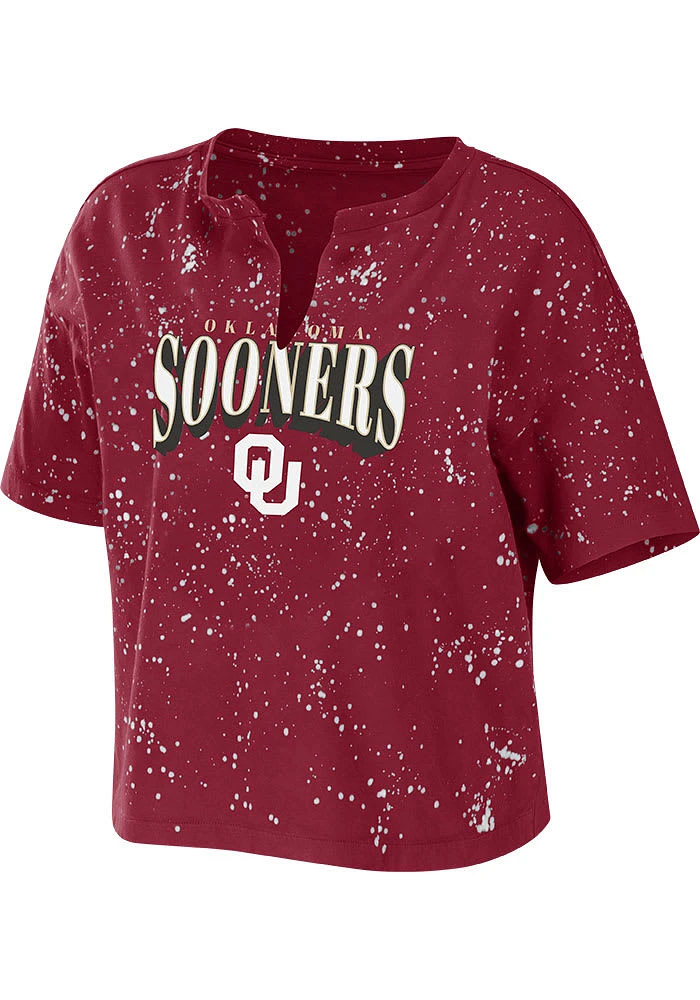 WEAR by Erin Andrews Oklahoma Sooners Womens Crimson Bleach Splatter Short Sleeve T-Shirt
