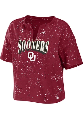 WEAR by Erin Andrews Oklahoma Sooners Womens Crimson Bleach Splatter Short Sleeve T-Shirt