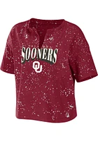 WEAR by Erin Andrews Oklahoma Sooners Womens Crimson Bleach Splatter Short Sleeve T-Shirt