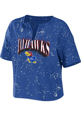 WEAR by Erin Andrews Kansas Jayhawks Womens Blue Bleach Splatter Short Sleeve T-Shirt