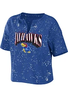 WEAR by Erin Andrews Kansas Jayhawks Womens Blue Bleach Splatter Short Sleeve T-Shirt