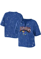 WEAR by Erin Andrews Kansas Jayhawks Womens Blue Bleach Splatter Short Sleeve T-Shirt