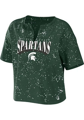 WEAR by Erin Andrews Michigan State Spartans Womens Green Bleach Splatter Short Sleeve T-Shirt