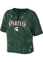 WEAR by Erin Andrews Michigan State Spartans Womens Green Bleach Splatter Short Sleeve T-Shirt