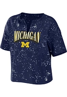 WEAR by Erin Andrews Michigan Wolverines Womens Blue Bleach Splatter Short Sleeve T-Shirt