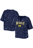 WEAR by Erin Andrews Michigan Wolverines Womens Blue Bleach Splatter Short Sleeve T-Shirt