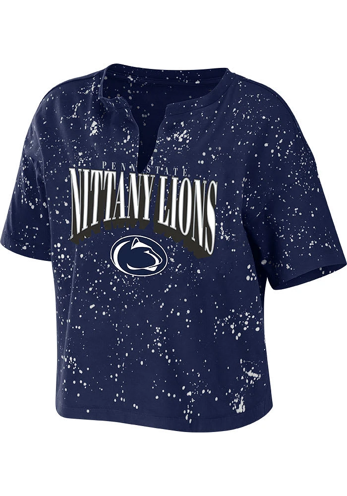 WEAR by Erin Andrews Penn State Nittany Lions Womens Navy Blue Bleach Splatter Short Sleeve T-Shir..
