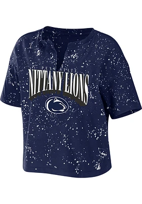 WEAR by Erin Andrews Penn State Nittany Lions Womens Navy Blue Bleach Splatter Short Sleeve T-Shir..