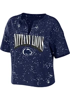 WEAR by Erin Andrews Penn State Nittany Lions Womens Navy Blue Bleach Splatter Short Sleeve T-Shir..