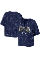 WEAR by Erin Andrews Penn State Nittany Lions Womens Navy Blue Bleach Splatter Short Sleeve T-Shir..