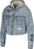 WEAR by Erin Andrews Michigan State Spartans Womens Blue Hooded Denim Light Weight Jacket