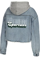 WEAR by Erin Andrews Michigan State Spartans Womens Blue Hooded Denim Light Weight Jacket