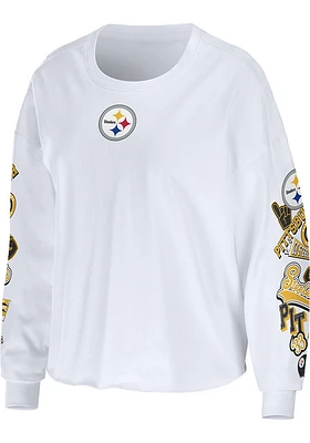 WEAR by Erin Andrews Pittsburgh Steelers Womens White Celebration LS Tee