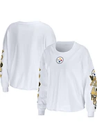 WEAR by Erin Andrews Pittsburgh Steelers Womens White Celebration LS Tee