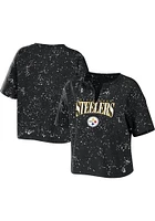 WEAR by Erin Andrews Pittsburgh Steelers Womens Black Bleach + Short Sleeve T-Shirt